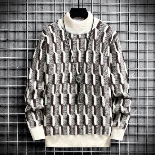 Mens Sweaters Stripe Print Streetwear Pullover Half high collar Long Sleeve Hip Hop Men Autumn Harajuku Couple Sweaters Loose