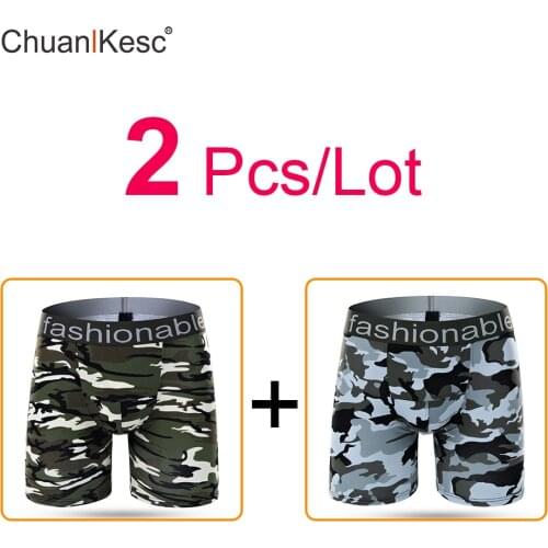 2Pcs/Lot Pure Cotton Mens Boxer Pants Long Camouflage Underwear Running And Cycling To Prevent Leg Abrasion High Quality Shorts