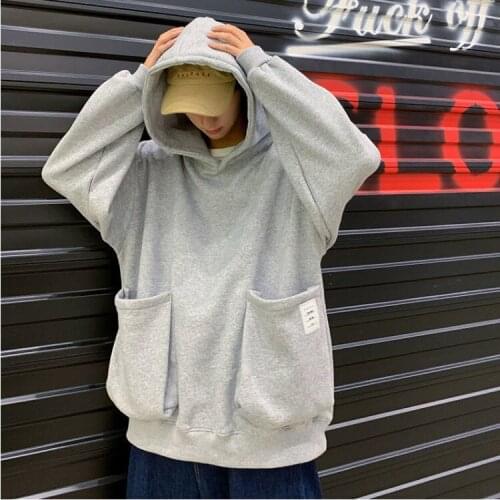 Add velvet padded warm mens loose tide brand autumn and winter new Korean version of solid color pocket coat jacket