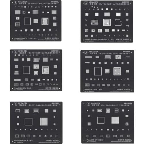 Black Steel BGA Reballing Stencil Kit for iPhone 11 11 Pro XS XS MAX XR X 8P 8 7P 7 6S 6 CPU IC Chip Tin Planting Soldering Net