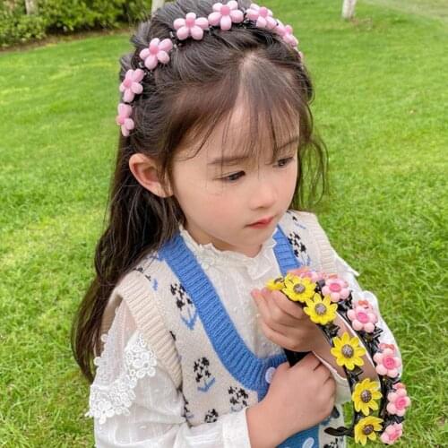 New Trendy Sweet Children Headband Skin-friendly Anti-deform Resin Vibrant Color Cute Cartoon Flower Wreath Headdress for Kids