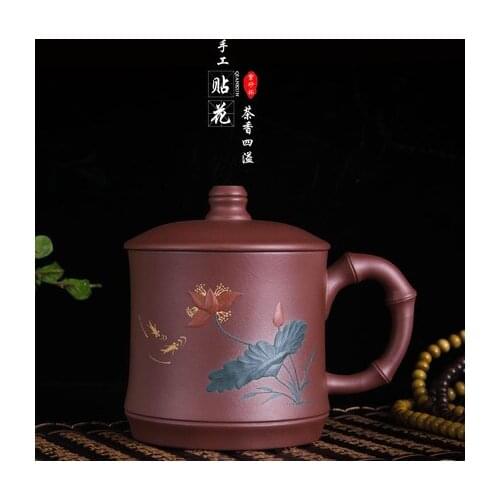 New product Yixing Purple mens cups full hand-painted cement Pointed lotus office teacup home Kung Fu tea cup Free Shipping