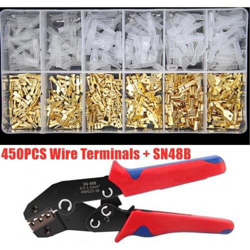 SN48B crimping tool 450 pcs 2.8/4.8/6.3 plug terminal crimper crimping pliers wire 0.5-1.5mm2 AWG 20-15 hand tool kits