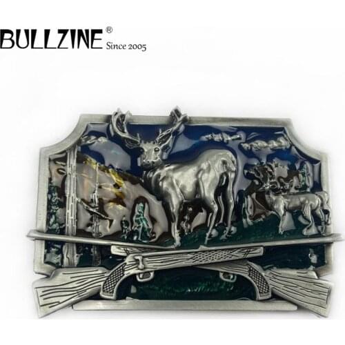 The Bullzine wholesale Deer belt buckle with pewter finish FP-02795 suitable for 4cm width belt