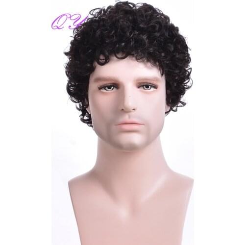 Synthetic Wig for Men Natural Black Short Kinky Curly Hair Men Wigs Fashion Style Adjustable Size Breathable Wigs Male 2021