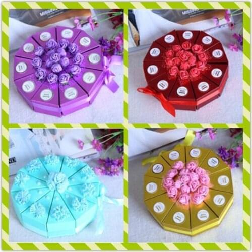 Cake Shaped Wedding Favor Candy Box Matte Paper Gift Bag With Artificial PE Rose Silk Flower For Wedding Party Supplies