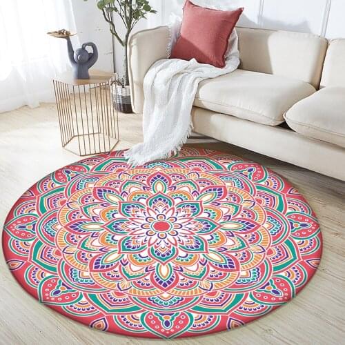 Fluffy Flannel Round Carpet Mandala Style Carpets For Living Room Decorative Room Carpet Bedroom Children Decor Carpet