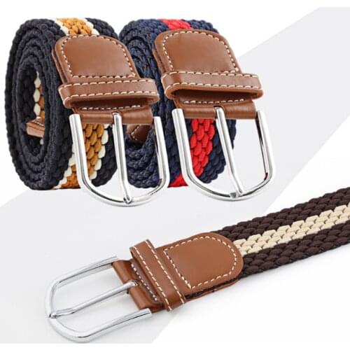 Fashion 15 color Elastic Stretch Waist Belt Canvas Stretch Braided Elastic Woven Leather Belt Hot Metal Stretch Belt Men / women