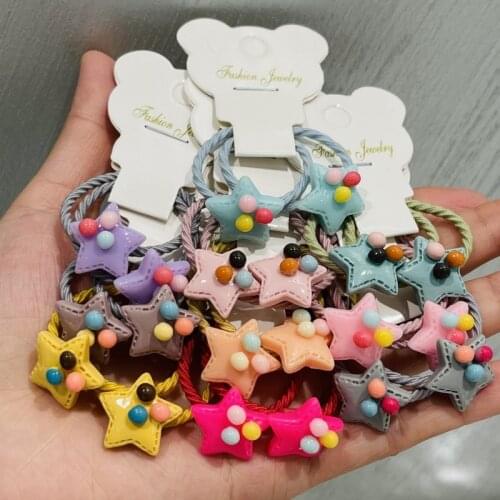 2Pcs/Set Girls Colorful Star Rubber Elastic Hair Bands Children Ponytail Holder Scrunchie Headband Kids Hair Accessories