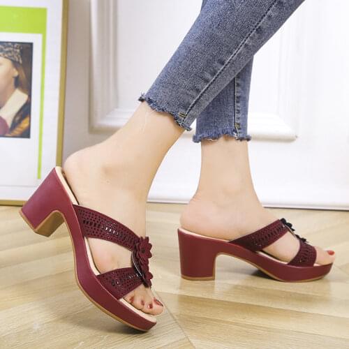 Summer Ladies Sandals Thick Heel High Heels Platform Slippers Casual Open Toe Women’s Shoes Elegant Flowers Sandals and Slippers