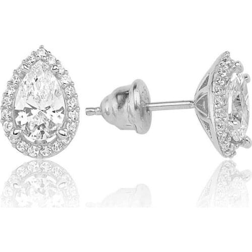 Valori Jewels 1.5 Carat, Zirconia White Pear Gemstone, Rhodium Plated, Sterling Silver Earrings