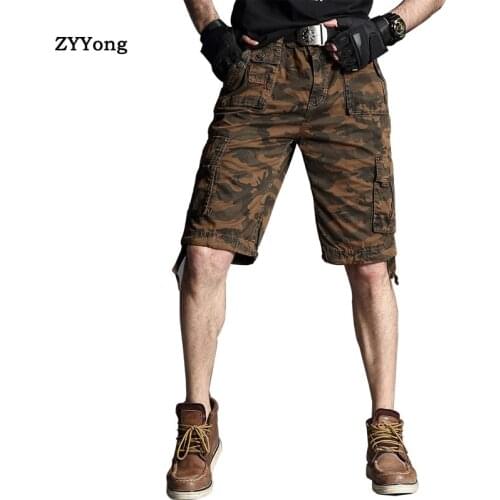 ZYYong Mens Shorts Cotton Camouflage Overalls Mens Casual Fashion Multi-Pocket Shorts Loose Cargo Shorts Mens Summer Shorts