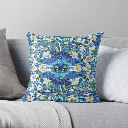 Blue Peacock Love Throw Pillow Cushion Cover Polyester throw pillows case on sofa home living room car seat decor 45x45cm