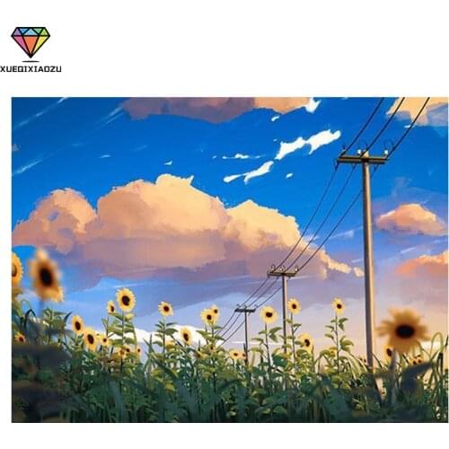 XUEQIXIAOZU DIY 5D Diamond Painting Full Round Diamond Blue Sky Picture Cross Stitch Mosaic Picture Rhinestones Embroidery