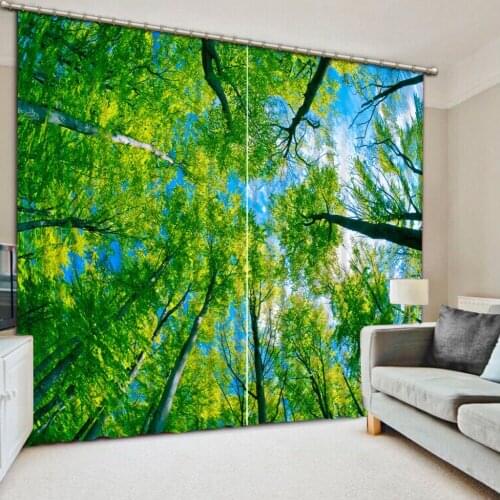 Green curtain Beautiful Photo Fashion Customized 3D Curtains forest curtains