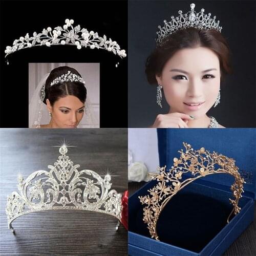 Pearl Wedding Tiara Hairband Rhinestone Crystal Princess Crown Headband King Hair Jewelry Bridal Tiara Gold Head Piece