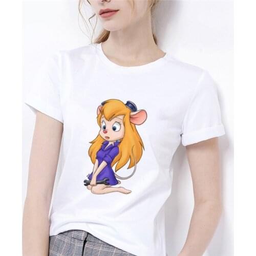 Chip And Dale Women T Shirt Disney Printed Cute Kawaii Tshirts Short Sleeve Oversized Female Clothes Tee Tops