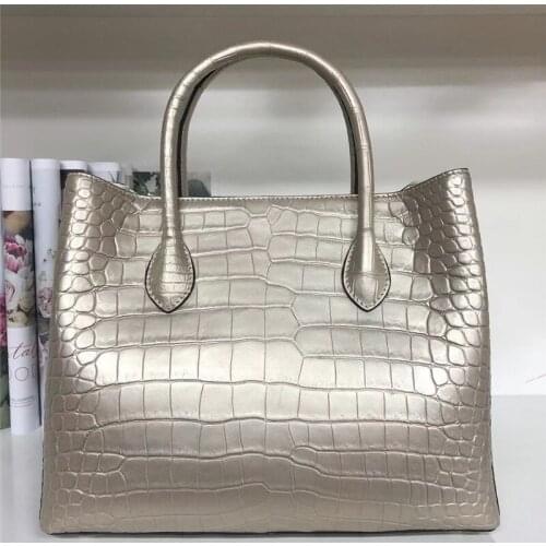 Authentic Exotic Crocodile Belly Skin Women Large Purse Genuine Alligator Leather Lady Totes Handbag Female Single Shoulder Bag