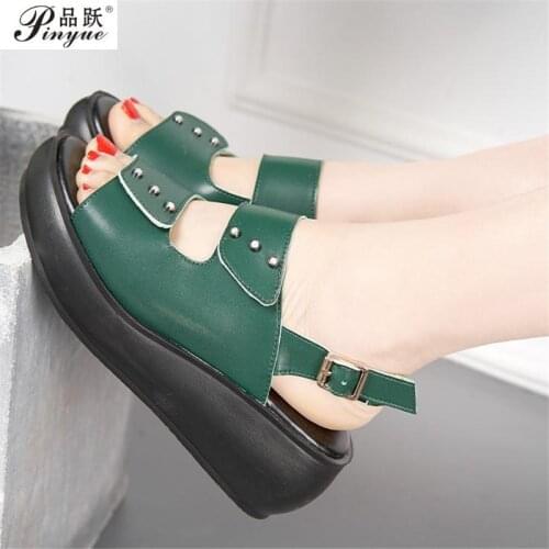 Wedge heel sandal woman summer new style cake bottom fish mouth high heel sandal large size fashion fish mouth sandal Size 35-41