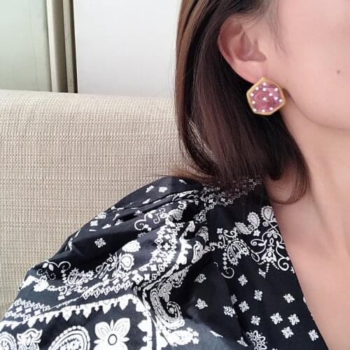 2020 New S925 Needle Irregular Purple Geometric White Dots Stud Earrings for Women Girls Party Jewelry Pendiente Brincos