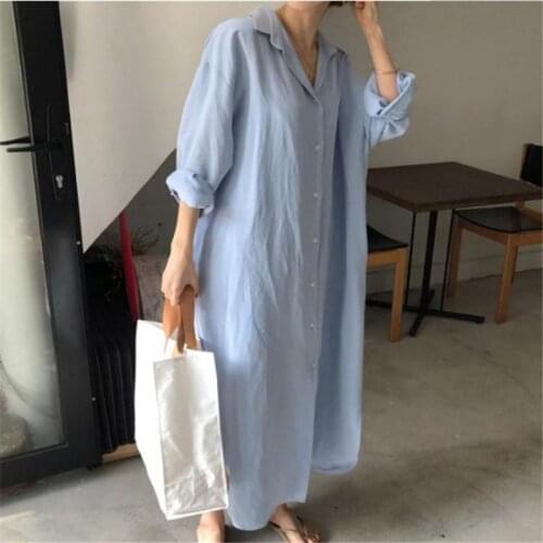 2021 Spring Autumn New Plus Size Loose Slim Shirt Dress Simple Pure Color Sexy Casual Temperament Women Long Skirt Free Shipping