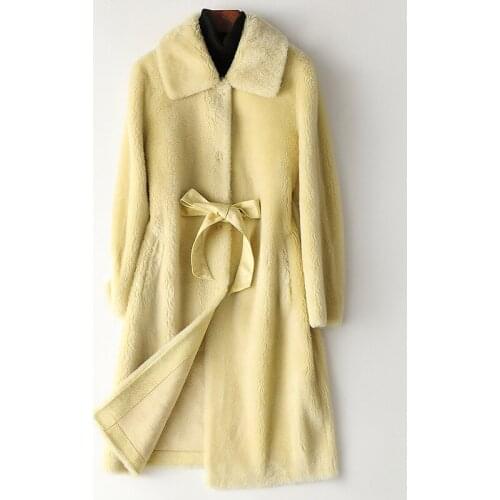 White Sheepskin Fur Coat Women Genuine Leather Plus Size Long Sleeve Outerwear Fur Winter Coat Casual Long Wool Overcoat