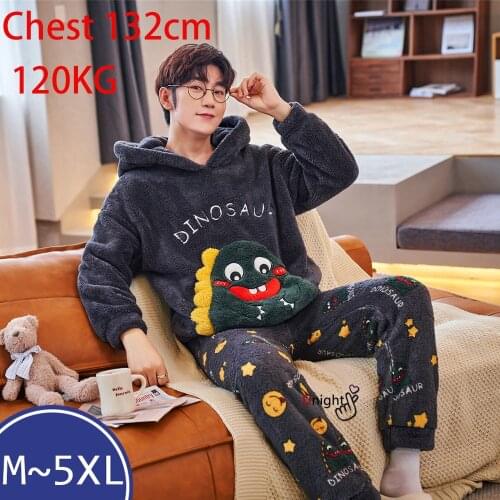 Large Size Winter Male Pajamas 4XL 5XL Mens Anime Pajamas Cartoon Family Pajama Soft Thick Flannel for Sleep Kigurumi for Adult