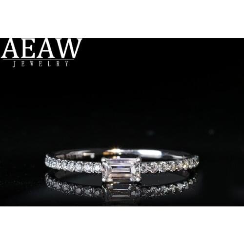 0.33ct 3x5mm Baguette Cut Moissanite Engagement Ring DF Color VVS1 Solid Real 14K White Gold Band for Women Lady Certificated