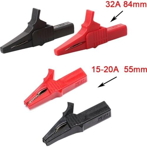 1Pcs 4mm Hole Diameter Socket Copper nickel plated Alligator Clip 15-20A 55mm / 32A 84mm Test Clip Fully PVC Sleeve Red / Black