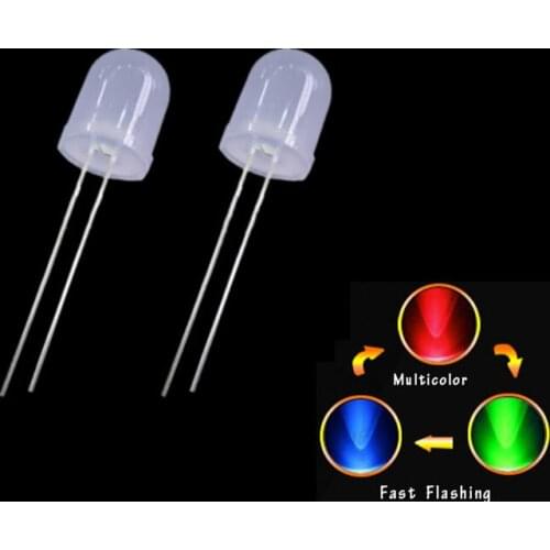 100pcs 10mm Flicker Diffusers Fast Flashing LED Diode Flash RGB Color Round Light-Emitting Diode Changing Blinking Multicolor