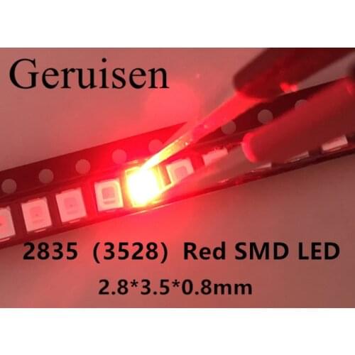 12-20LM 2835 Red SMD LED 0.2W high bright light emitting diode chip leds 620-625NM PLCC-2 60Ma SMD/SMT 3528 Red/200PCS