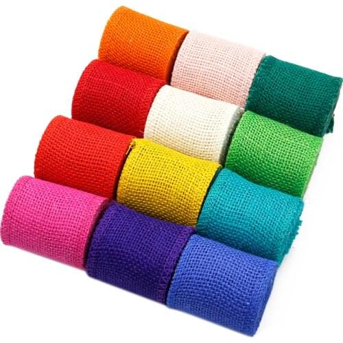 12color/set 2M each 60mm Plain Linen Ribbon Cloth,DIY Handmade Materials Christmas Decoration Wrapping Packing,1Yc10554