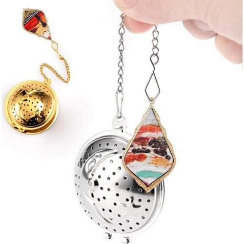 304 Stainless Steel Moon Pattern Tea Strainer Leaf Spice Herbal Reusable Mesh Filter Home Kitchen Accessories with Pendant