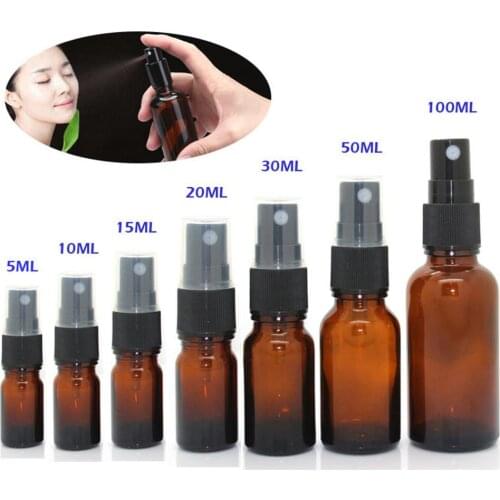 5-100ML Mini Spray Bottle Beauty Empty Amber Glass Bottles Essential Oil Mist Spray Container Case Refillable travel bottle