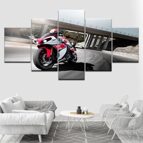 Outdoor Sports Motorcycle Modern Canvas Painting Wall Art Pictures 5 Pieces Home Decor Living Room Modular HD Print Poster Frame