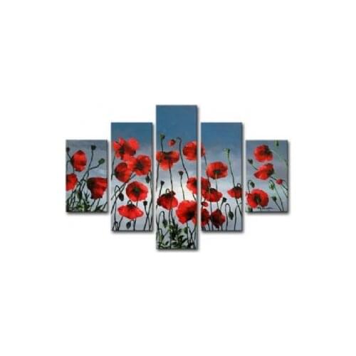 5 piece Hand Painted Oil Painting Red flowers-Modern Flower Canvas Wall Art-Floral Canvas Wall Pictures for Living Rooms
