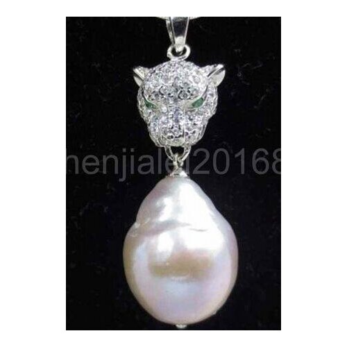 Free shipping baroque 13-15mm WHITE Kasumi pearl necklace leopard head pendant