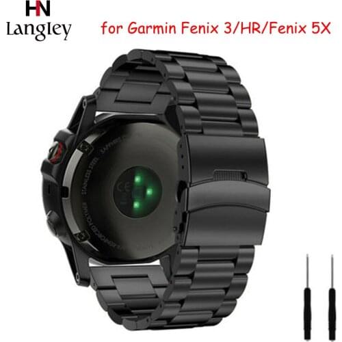 Stainless Steel Watchband For Garmin fenix6 Fenix 3/Fenin3HR 26mm Fenix 5X Straps Insurance buckle Wristbands Rose Golden Band
