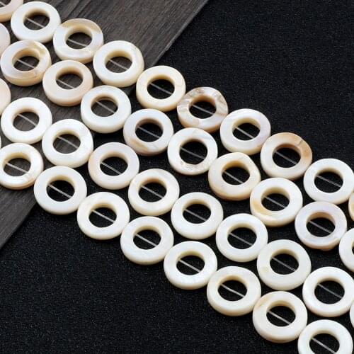 Wholesale 15MM Hollow Circle Freshwater Pearl Beads Flat Loose Mother Shell Beads DIY Jewelry Making 15'' Strand High Quality