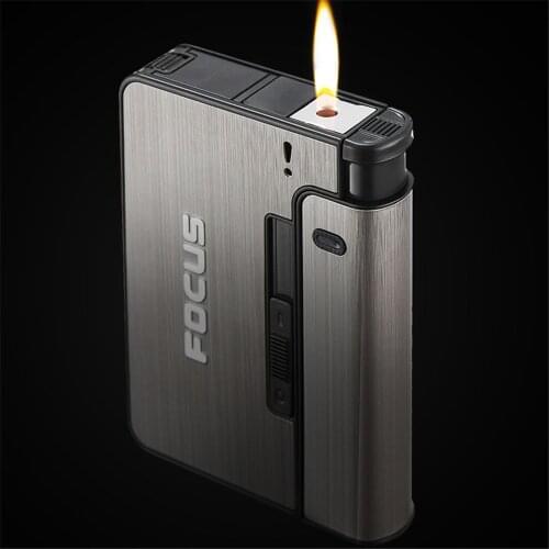 Cigarette Cases With Lighter Hold 10 Cigarette Anti Pressure Automatic Tobacco Case Portable Metal Pocket Box For Smoker Gift