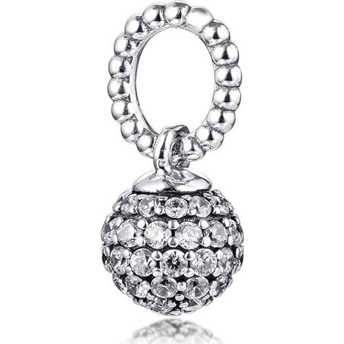 CKK Silver 925 Jewelry Pavé Ball Pendant Fits Original Bracelets Sterling Silver Beads