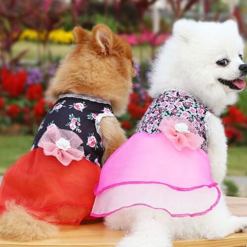 Floral Pet Dog Dress Tulle Sleeveless Pet Clothing For Dog Dresses Yellow/Red/Rose Shirt Skirt With Big Flower For Princess Girl