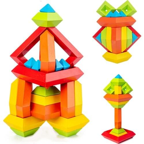 Wood Pyramid Cube Stacking Blocks Rainbow Stacker Cognitive Blocks Pyramid Stacking Game Wooden Kids Montessori Educational Toys