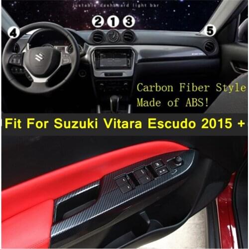 Lapetus Door Armrest Window Glass Lift Button Control Panel Cover Trim For Suzuki Vitara Escudo 2015 - 2020 Carbon Fiber Look
