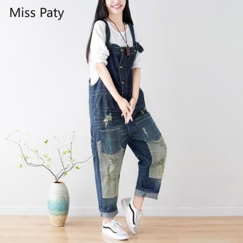 Ladies high waist ripped boyfriend long casual mom jeans wide leg denim overalls suspender dungarees pants for woman jumpsuits