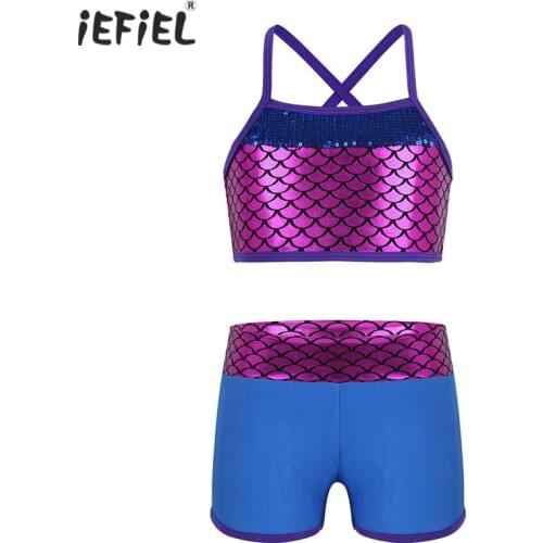 Girls Gymnastic Leotards Kids Sleeveless Dance Leotards Outfits for Kid Girls Mermaid Scales Training Dancewear Practice Costume