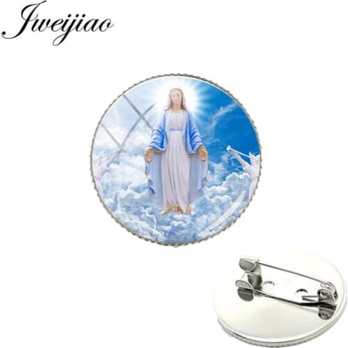 JWEIJIAO Lady of Guadalupe Brooch Pin Badge Glass Cabochon Virgin Mary Photo Dome Religious Catholic Jewelry AS01