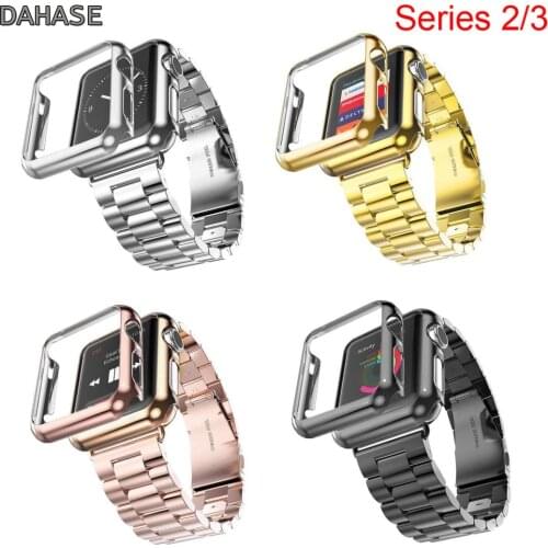 DAHASE Classic Stainless Steel Strap for Apple Watch Series 3 Band Gold Plated Cover Bumper Case for Series 2 Watch Band 42/38mm