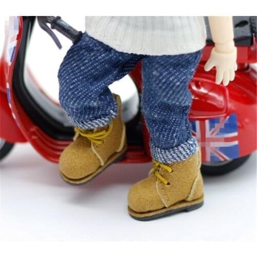 OB11 doll shoes are suitable for 1/12 fashion new versatile LACES PU shoes new high waist Martin boots shoes bean paste grey