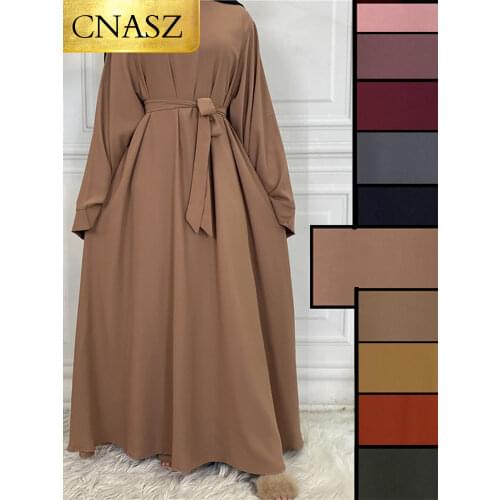 Hot Sell Popular Simple Nida Abaya Long Dress Pure Color A-line Loose Sleeves Dresses Dubai UK Modest Elegant Dress